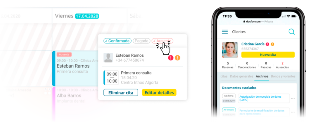 Simulación del software médico Docfav, donde gestionan una cita médica online.